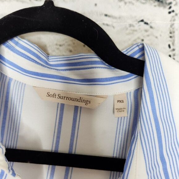 Soft Surroundings Womens XS Petite Button Front Top Blue White Oversized Blouse - Picture 5 of 10
